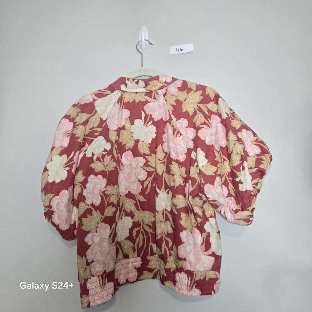 Ryegrass Women's Floral Print Linen-Blend Button-Up Blouse, XXL